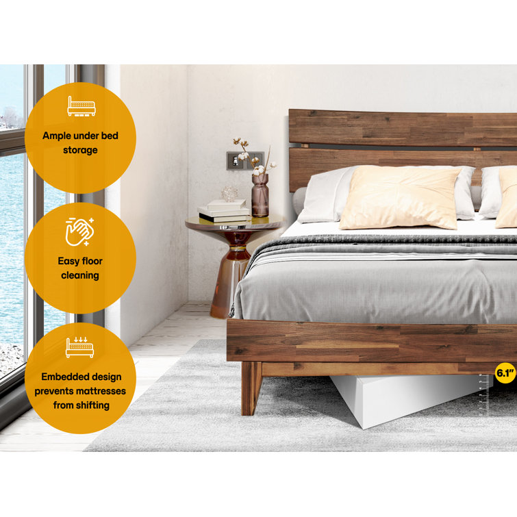 Aurora Black Queen Acacia Wood Bed Frame with Headboard