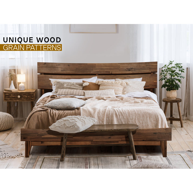 Aurora Black Queen Acacia Wood Bed Frame with Headboard