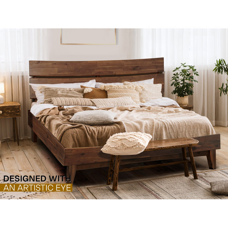 Aurora Black Queen Acacia Wood Bed Frame with Headboard