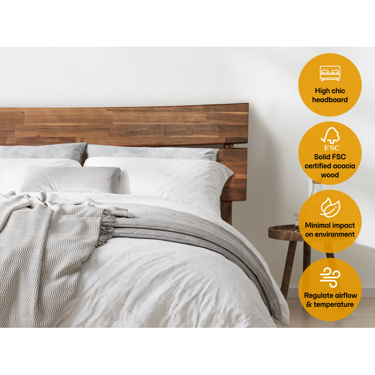 Aurora Black Queen Acacia Wood Bed Frame with Headboard