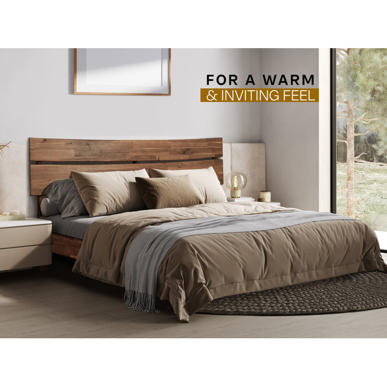 Aurora Black Queen Acacia Wood Bed Frame with Headboard