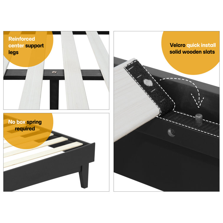 Aurora Black Queen Acacia Wood Bed Frame with Headboard