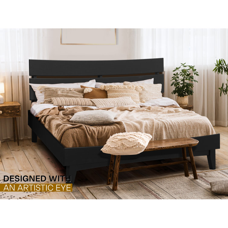 Aurora Black Queen Acacia Wood Bed Frame with Headboard