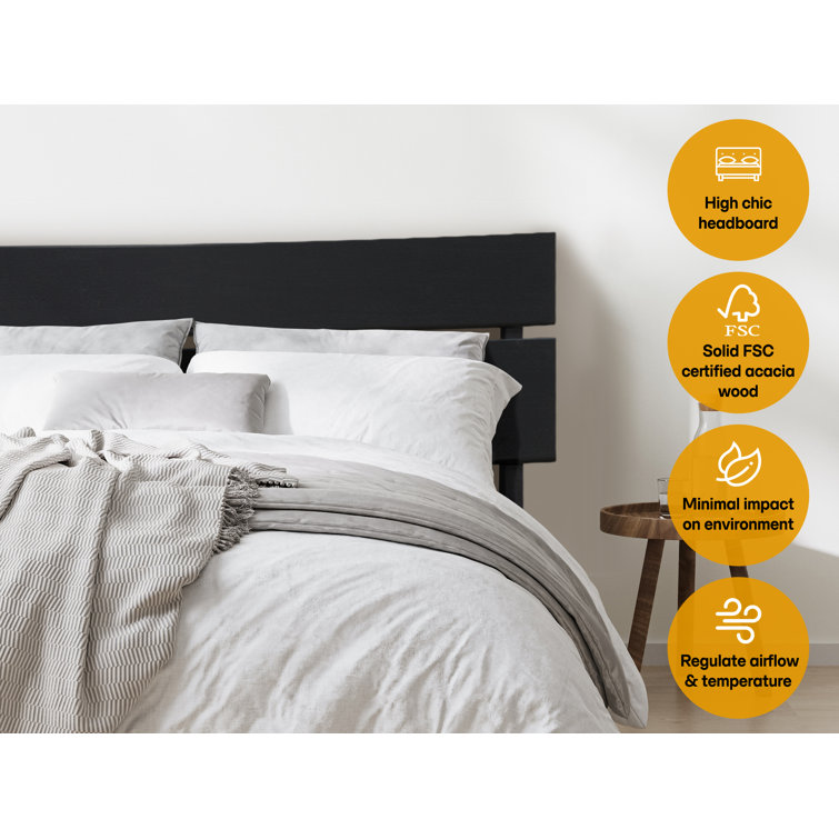 Aurora Black Queen Acacia Wood Bed Frame with Headboard