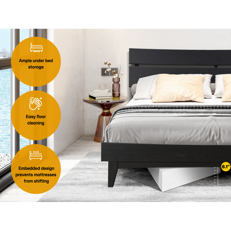 Aurora Black Queen Acacia Wood Bed Frame with Headboard