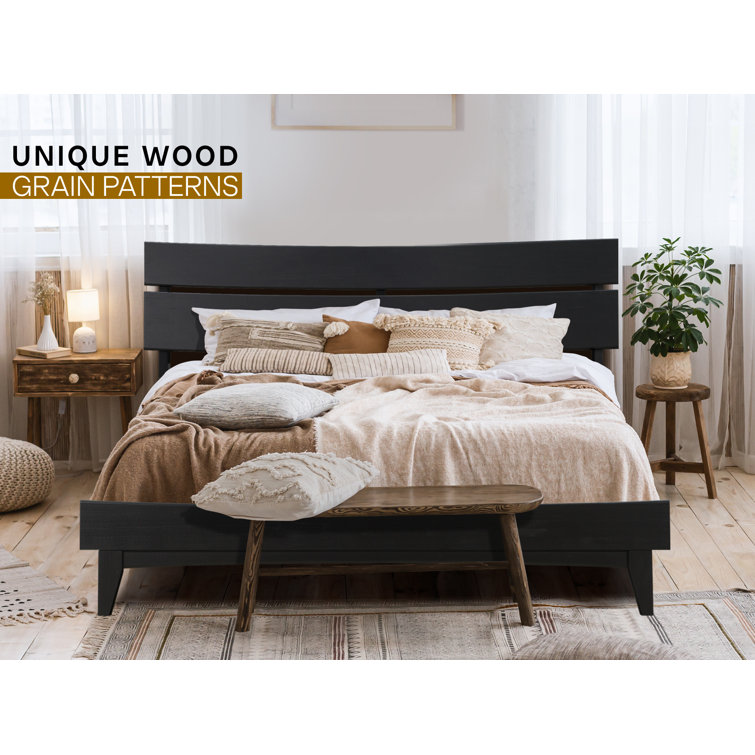 Aurora Black Queen Acacia Wood Bed Frame with Headboard