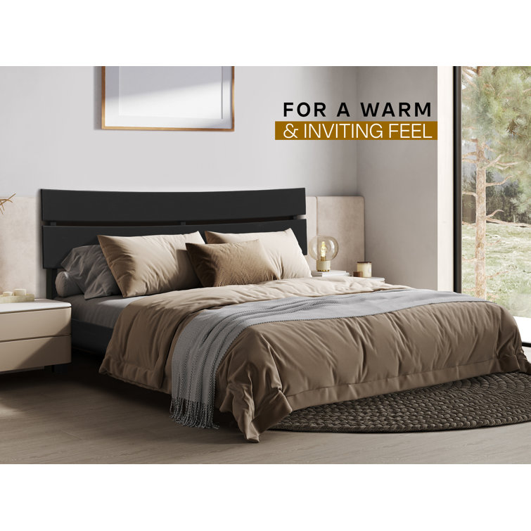 Aurora Black Queen Acacia Wood Bed Frame with Headboard
