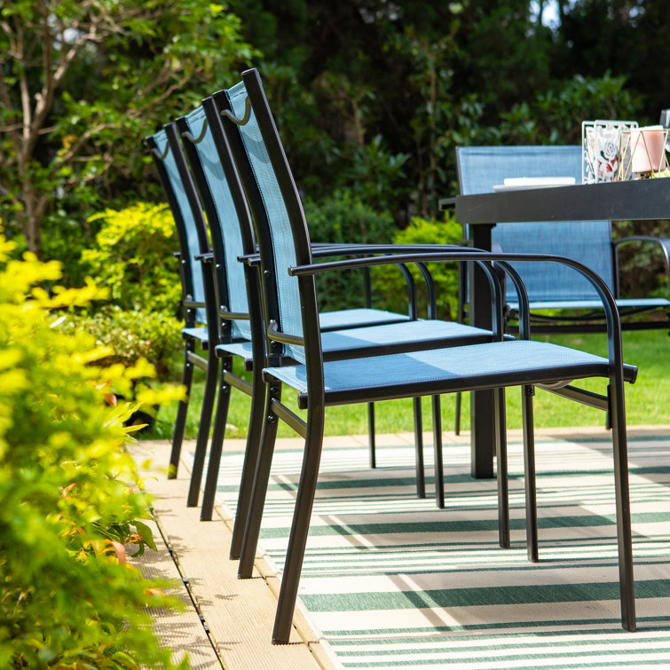 Blue Ergonomic Steel Patio Dining Armchairs Set