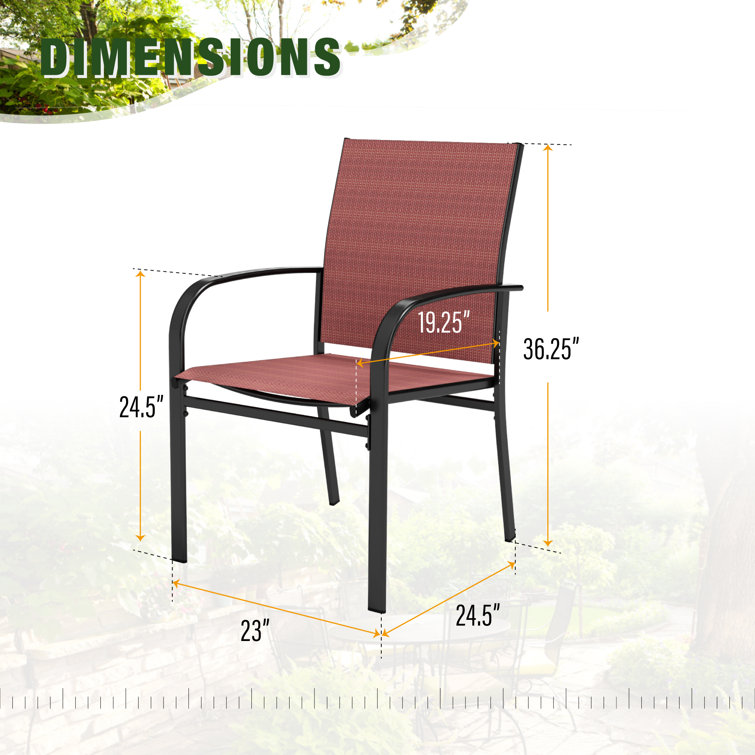 Red and Black Steel Patio Dining Armchairs with Cushions
