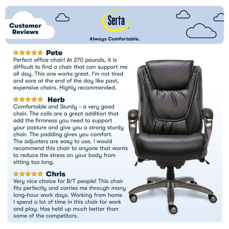 ErgoExecutive High-Back Black Leather & Wood Swivel Office Chair
