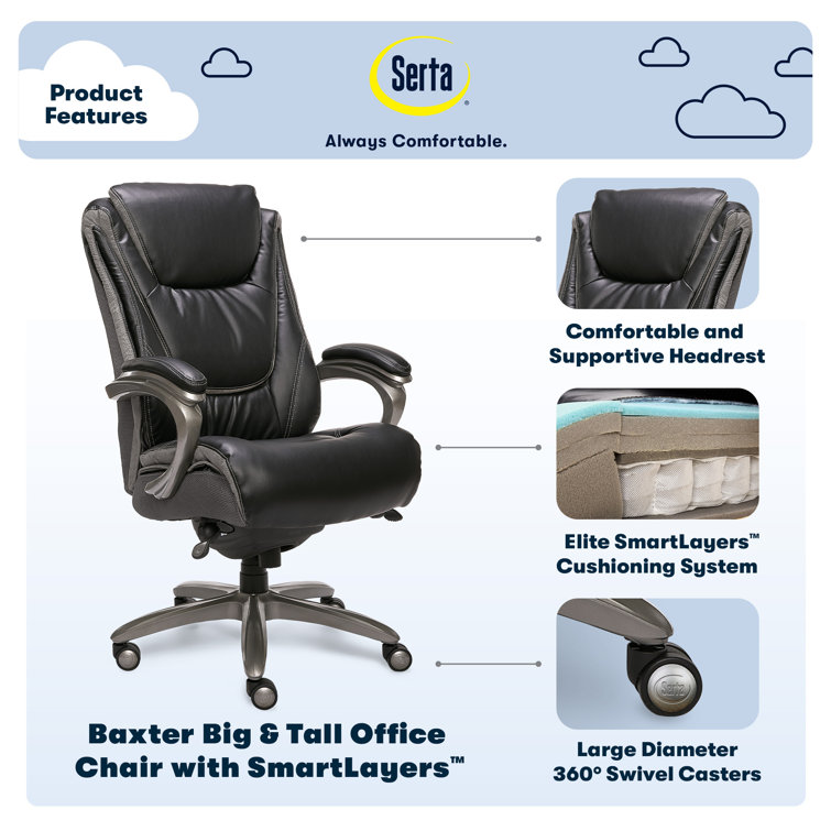 ErgoExecutive High-Back Black Leather & Wood Swivel Office Chair