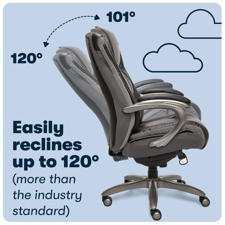 ErgoExecutive High-Back Black Leather & Wood Swivel Office Chair