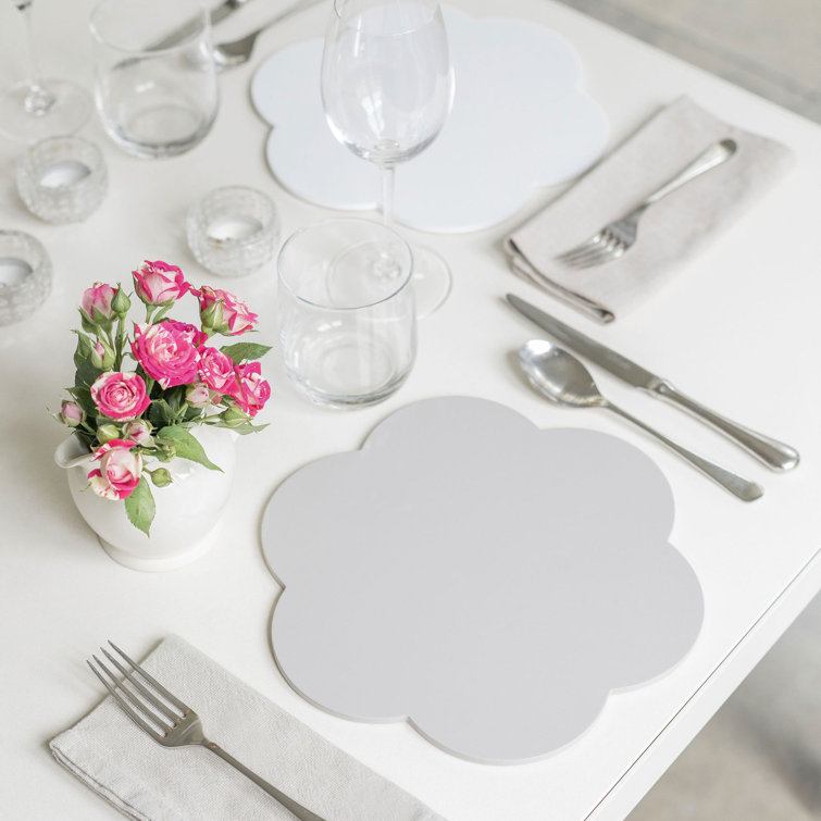 Gray Scalloped Lacquer Round Placemats, Set of 4