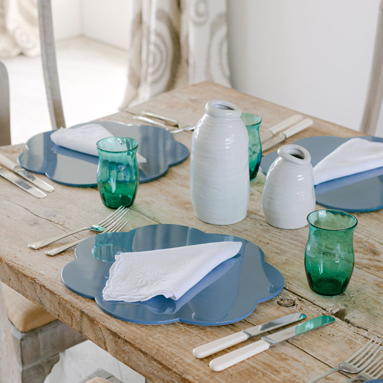 Denim Blue Fabric Flower-Shaped Placemats Set of 4