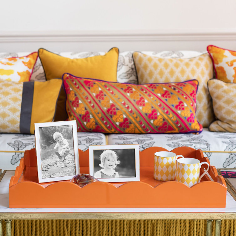 Orange High Gloss Lacquer Scalloped Decorative Tray