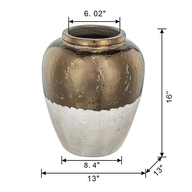 Candia 15.8'' Matte Beige and Metallic Copper Ceramic Vase