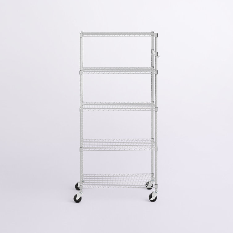 Adjustable Black 5-Tier Chrome Wire Shelving Unit with Hooks