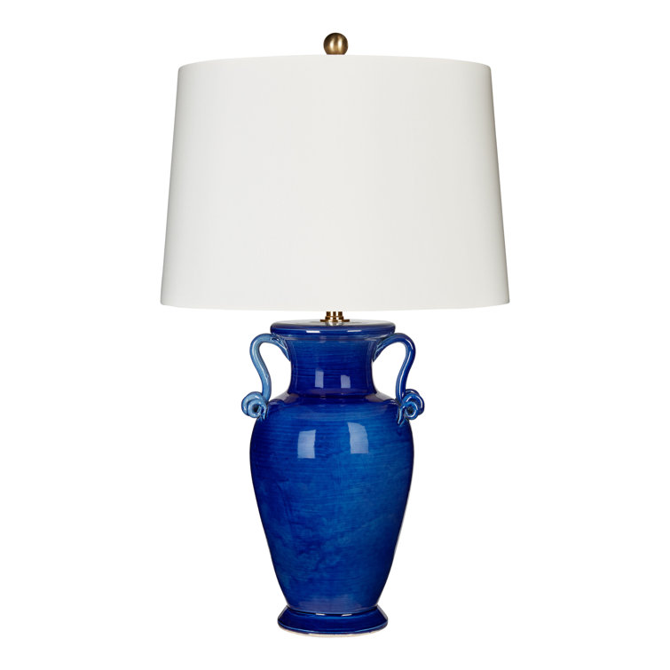 Deep Blue Ceramic Table Lamp with White Linen Shade