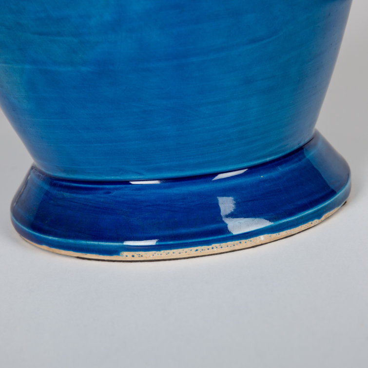 Deep Blue Ceramic Table Lamp with White Linen Shade