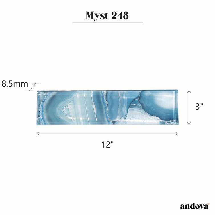 Myst 3" x 12" Polished Blue Glass Subway Wall Tile
