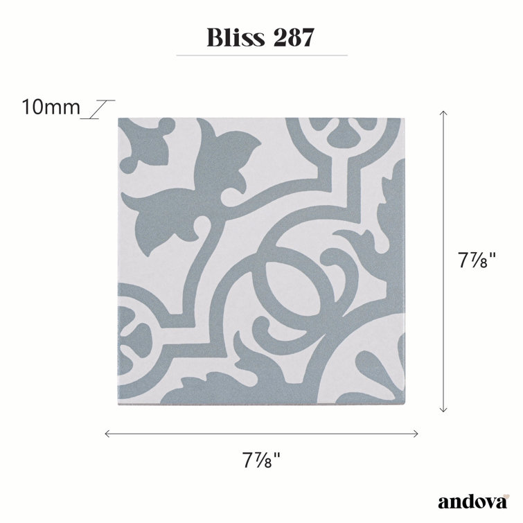 Bliss 8" Gray and White Porcelain Moroccan Wall and Floor Tile