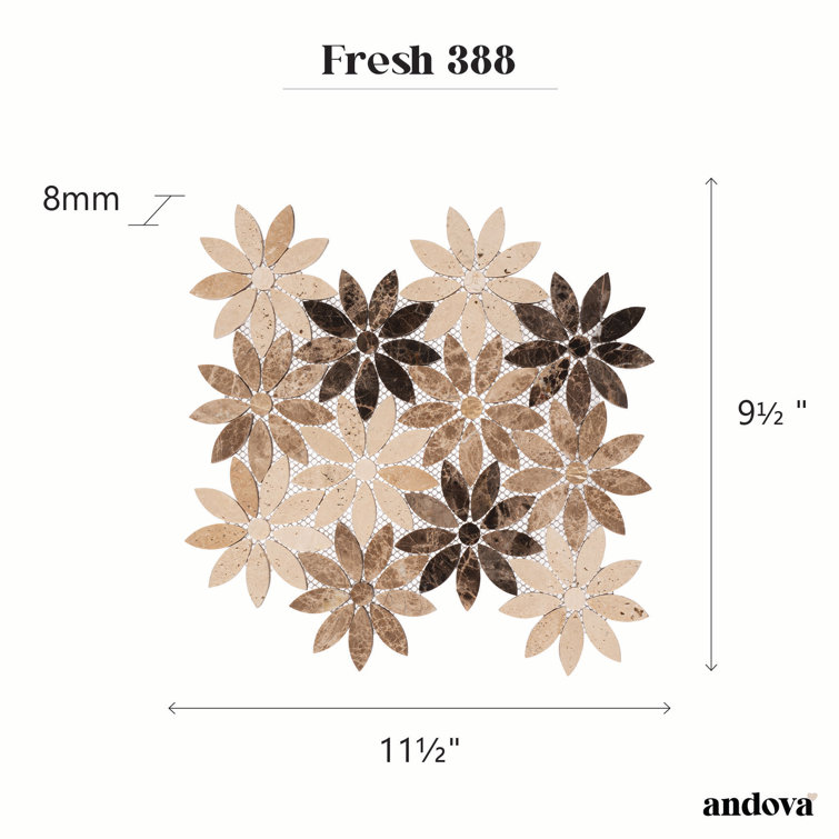 Fresh Beige and Brown Floral Marble Mosaic Tile