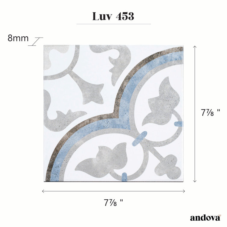 Luv Passion 8" Gray and Blue Porcelain Tile