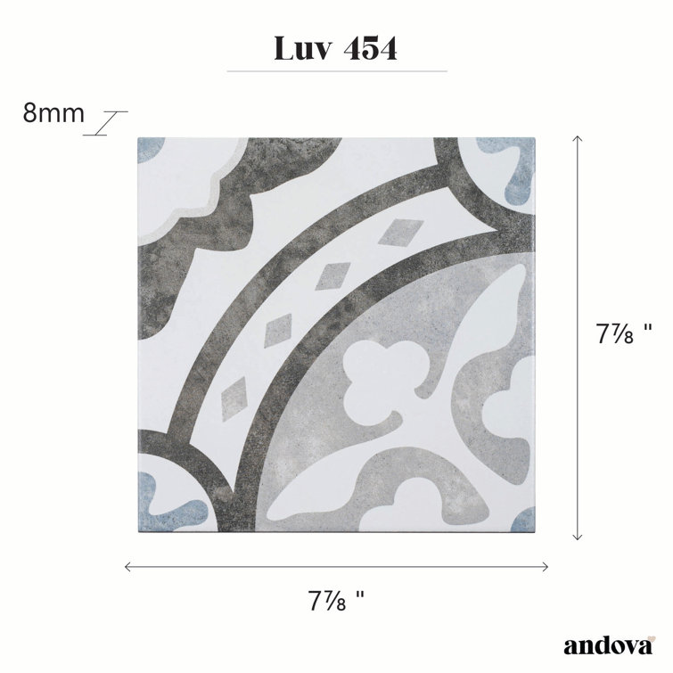Luv Amore 8" Gray Glazed Porcelain Patterned Tile