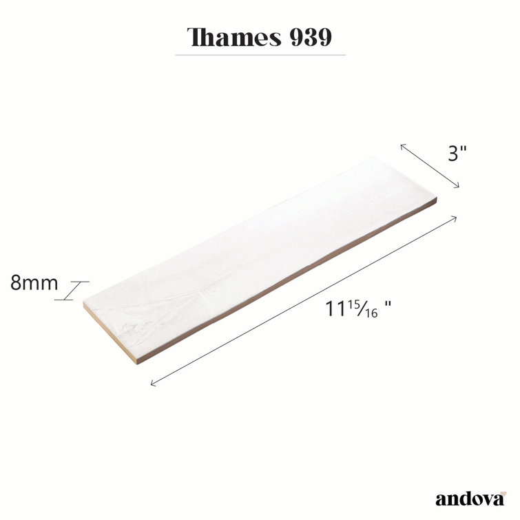 Thames 3" x 12" White Satin Ceramic Subway Wall Tile