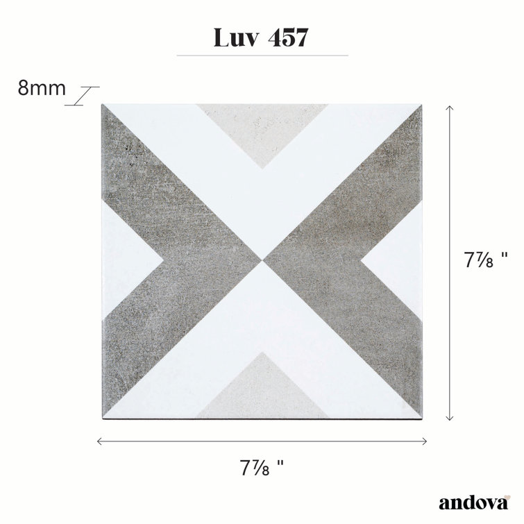 Luv Ahava 8" Gray and White Geometric Porcelain Tile