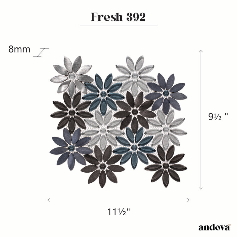 Fresh Blue and Black Flower Mosaic Tile Sheet