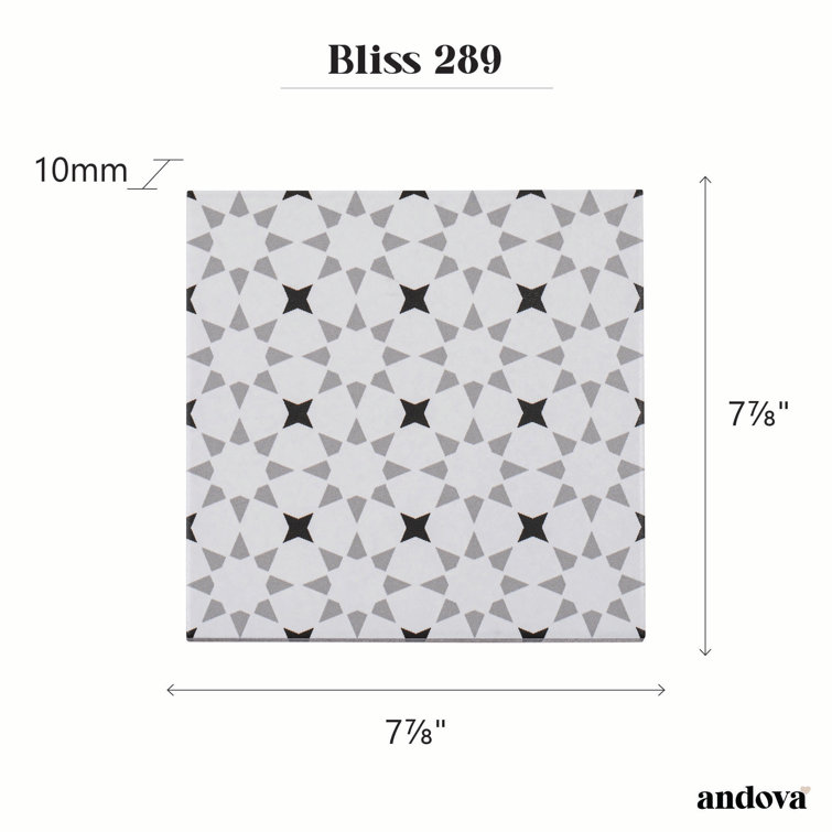 Bliss 8" Black and White Porcelain Patterned Tile
