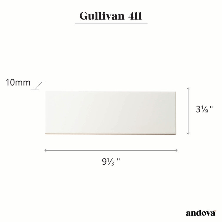 Gullivan 3" x 9" White Glazed Porcelain Subway Tile
