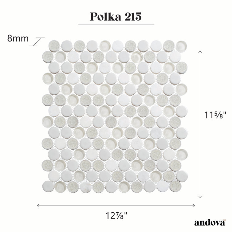 Polka Gray Penny Round Mosaic Ceramic Tile Sheet