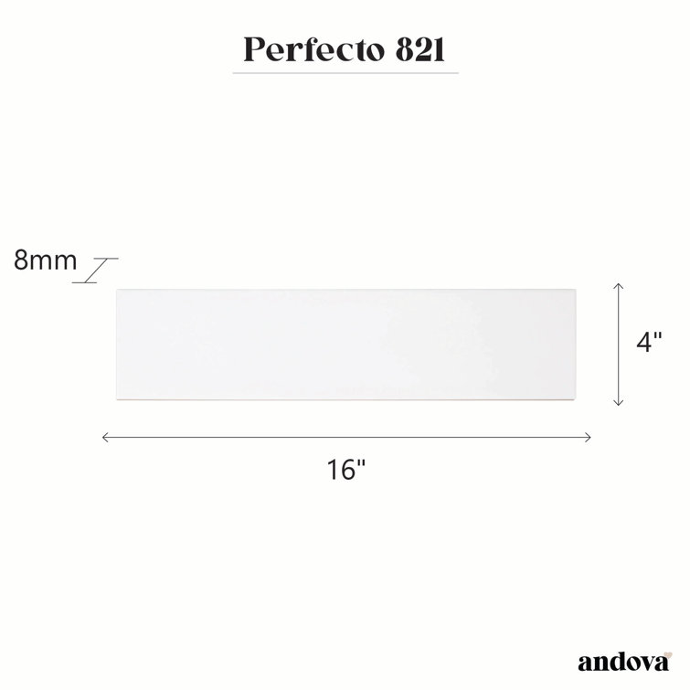 Perfecto Mirabella 4" x 16" White Glazed Ceramic Subway Tile