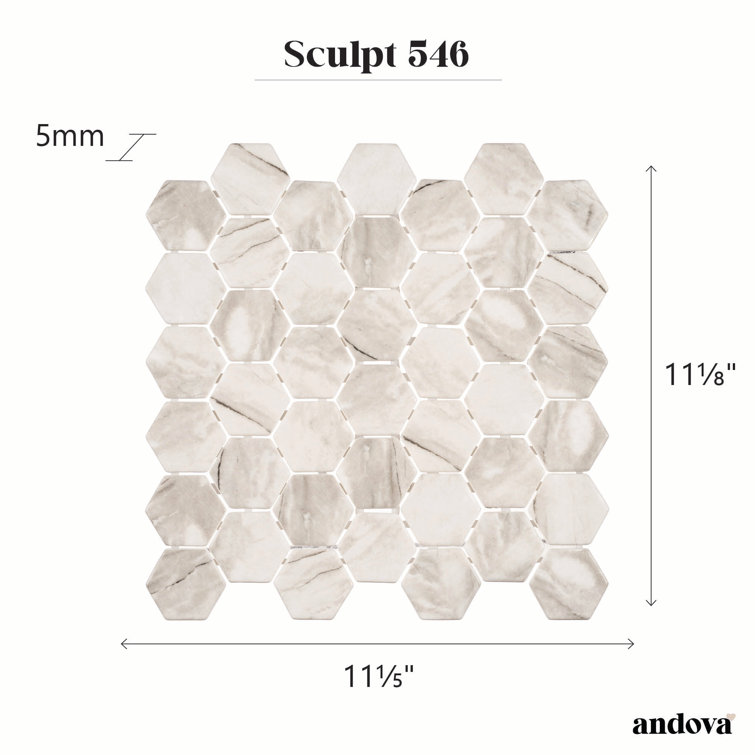 Sculpt Gray Hexagon Glass Mosaic Tile for Kitchen and Bathroom