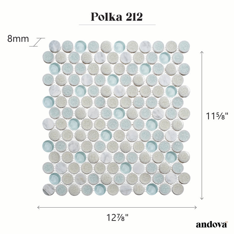 Polka Blue Penny Round Mosaic Ceramic Tile