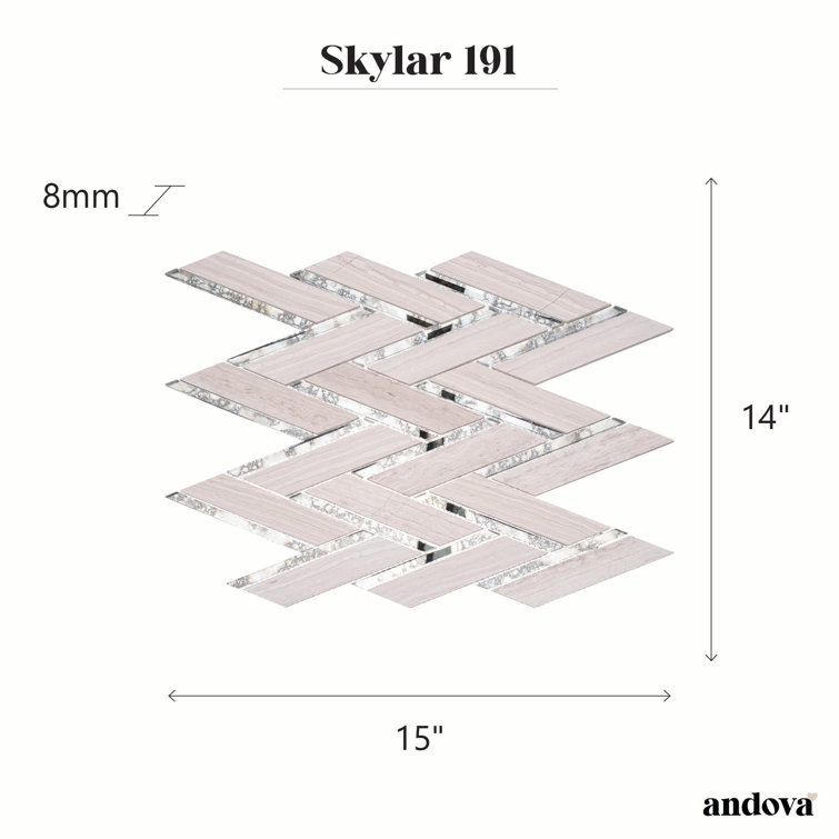 Skylar 14" x 15" Gray Marble Chevron Mosaic Tile