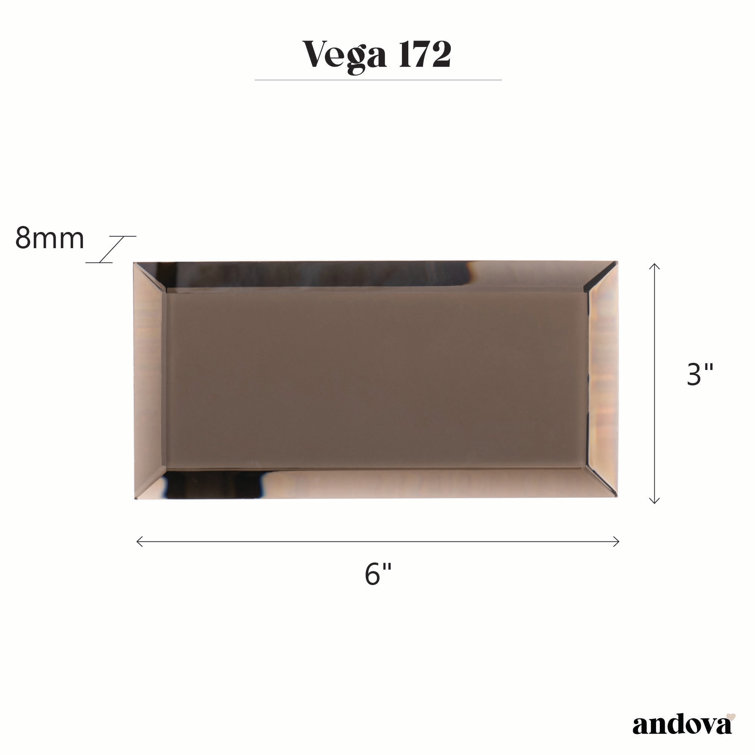 Vega 3" x 6" Beveled Glass Metal Look Subway Wall Tile
