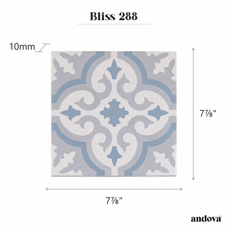 Bliss 8" Gray and Blue Porcelain Moroccan Tile