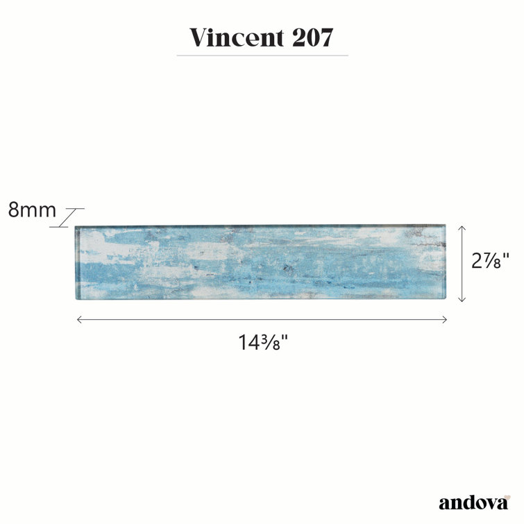 Vincent 3" x 14" Blue Glass Wood Look Rectangular Tile