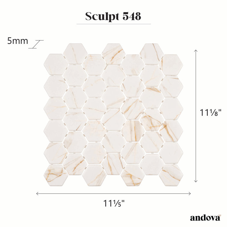 Grecian Hexagon Matte Glass Mosaic Tile Sheet
