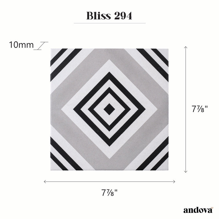 Lucia 8" Black and Gray Porcelain Patterned Tile
