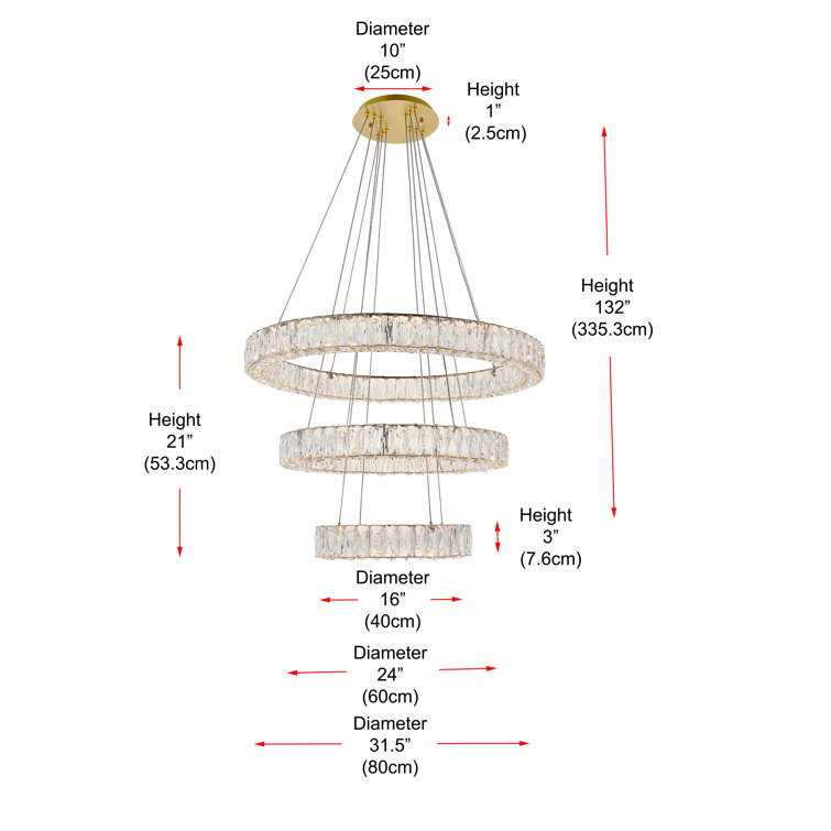 Monroe Gold Finish 3-Light LED Crystal Pendant
