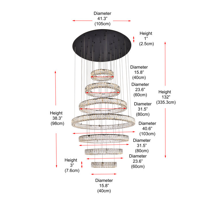 Black Metal and Crystal Tiered LED Chandelier