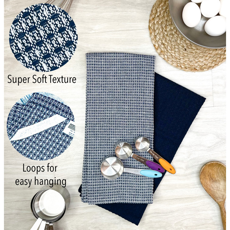 Navy Blue and White Recycled Cotton Kitchen Towel Set
