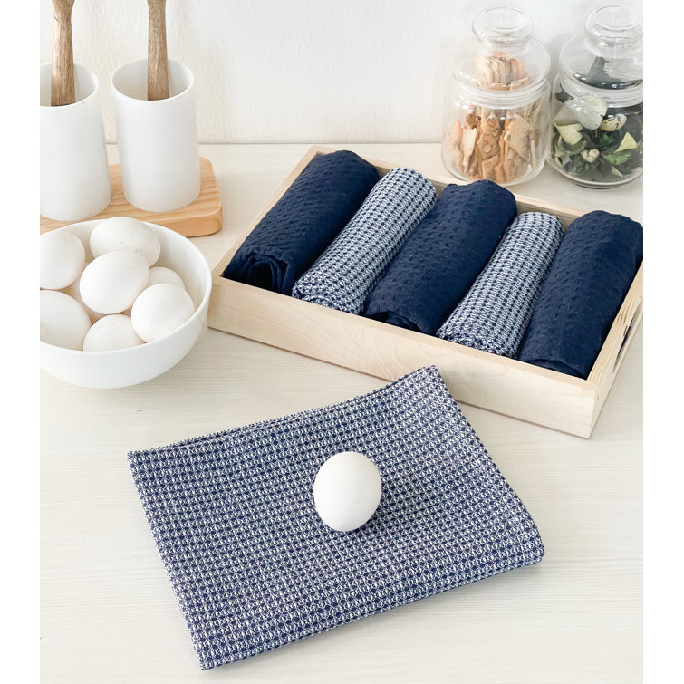 Navy Blue and White Recycled Cotton Kitchen Towel Set