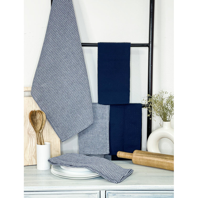 Navy Blue and White Recycled Cotton Kitchen Towel Set