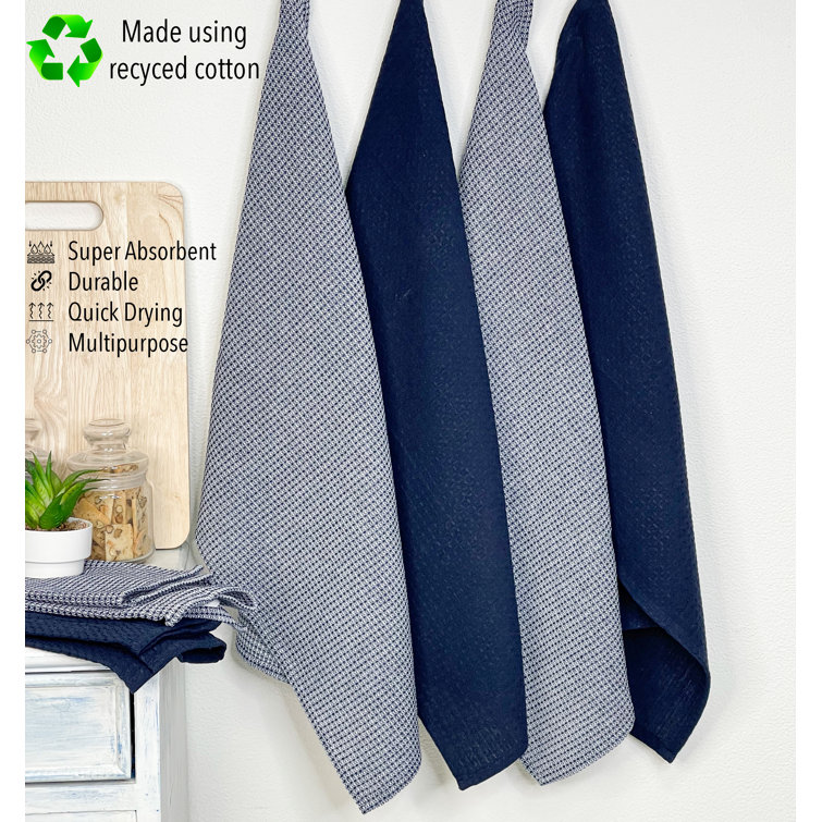 Navy Blue and White Recycled Cotton Kitchen Towel Set