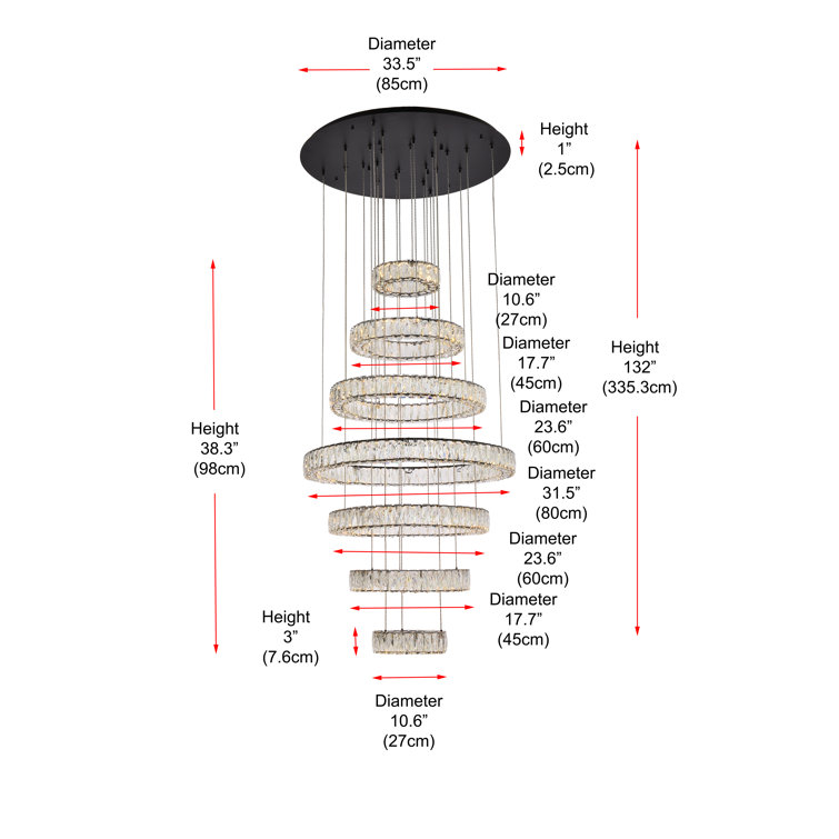 Black Metal and Crystal Tiered LED Chandelier
